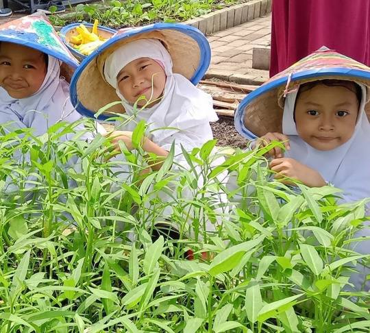 Anak-anak membaca bersama di Taman Literasi Anak, Desa Saguling